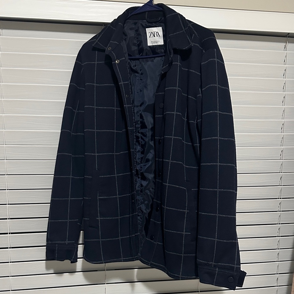 Zara Dark Blue Grid Pattern Jacket